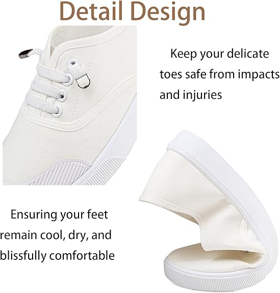 Womens White Canvas Sneakers Lightweight Lace Up Fashion Comfortable Canvas Shoes Low Top Slip On Casual Tennis Walking Shoes Women Footwear
