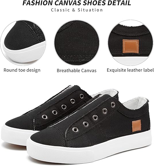 Women's Slip on Shoes Non Slip Fashion Canvas Sneakers Low Top Casual Shoes